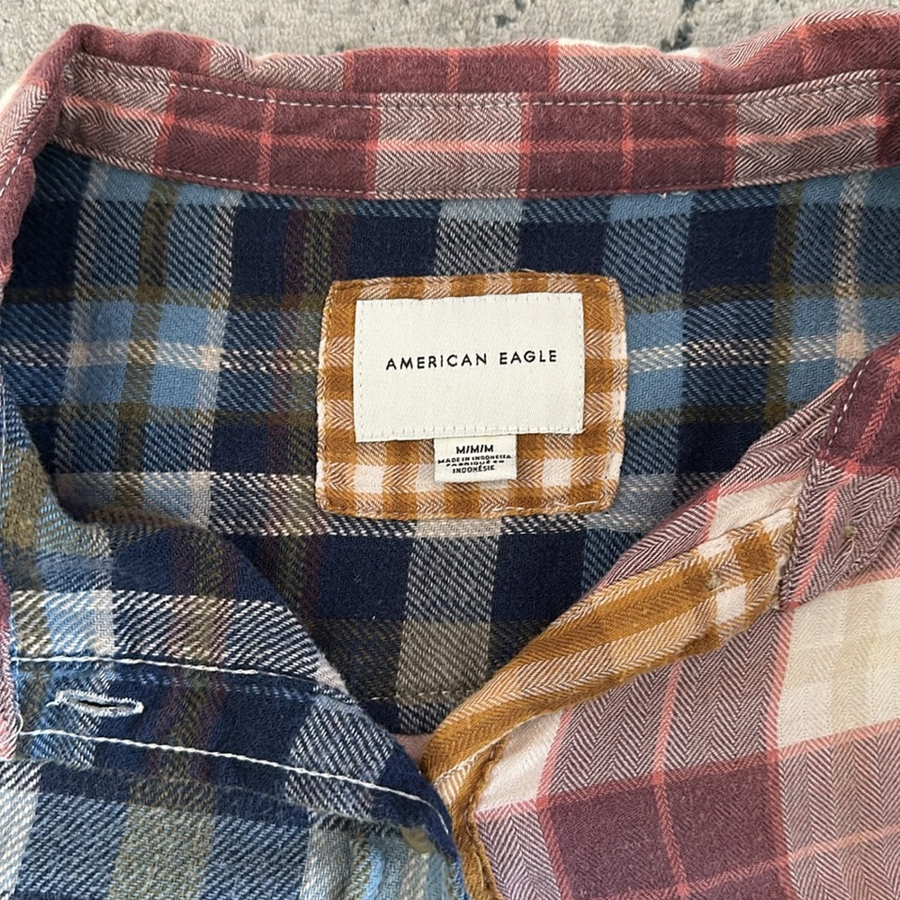 American Eagle Patchwork Plaid Cropped Shirt - image 3